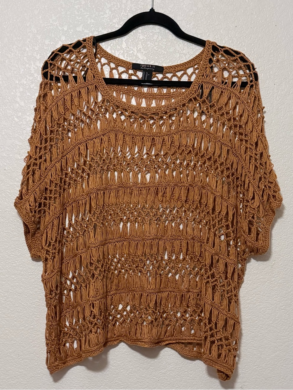 Forever 21 Open-Knit Scoop Neck Sweater Top - Brown 0194